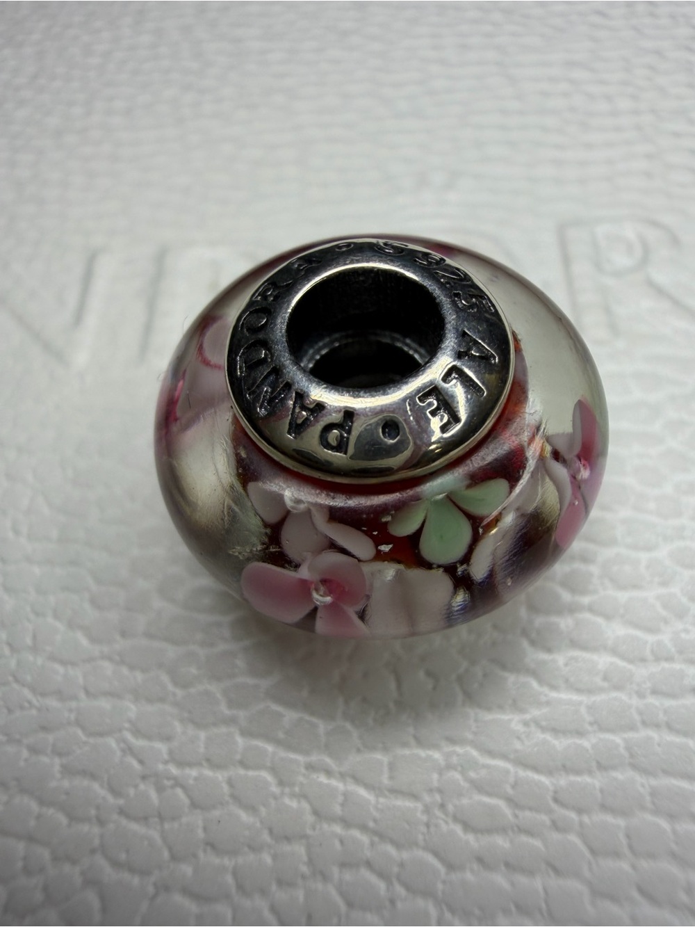 Pandora Pink Floral Glass Charm Bead with Silver Core - Picture 3 of 4